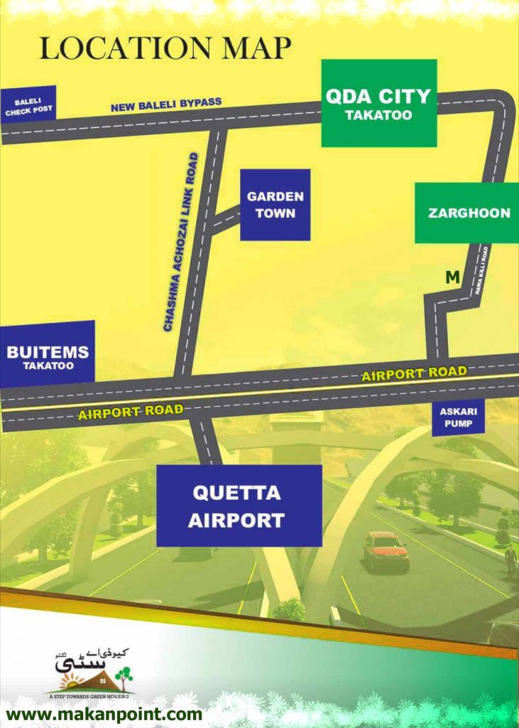 location map of qda city housing society quetta